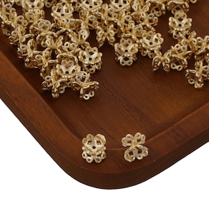 10 st 14k guldfyllda dubbelsidiga lotuspärlhattar, 6,5 mm mässingsblommhatt, pärlhattar för smyckestillverkning 10418550