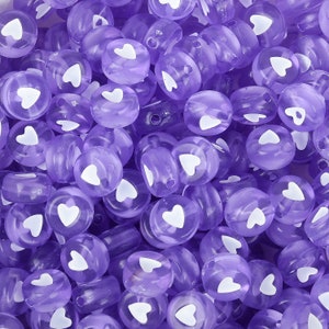 7*3.5mm Acrylic Heart Beads 1.3mm Hole 100 Pcs/Bag Purple/Black Beads 10314