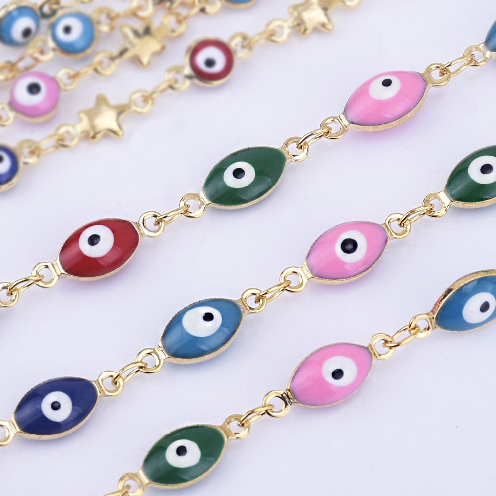 10*5mm Evil Eye Marquee Shape Chain Evil Eye for Bracelet Colorful Evil ...