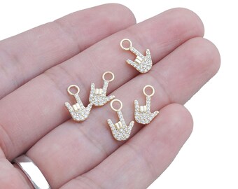 14k Gold Filled Rock and Roll Gesture Pendant, Micropavé CZ Love You Gesture Pendant, Zirconia Rock Hand Pendant 10423060