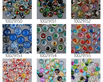 50PCS 12mm Mixed Round Flat Back Handmade Photo Glass Cabochon - Image Glass Cabochons 100291