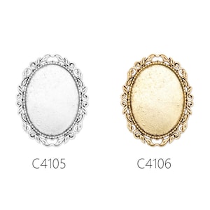 10 Metal Brooch Base - Oval Bezel for 30x40mm Cabochon Cameo Setting