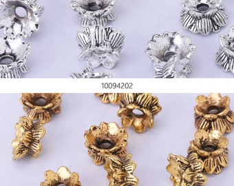50 Flower Spacer Beads Charms Jewelry Findings Tibetan Antique Color Bead Caps 100942