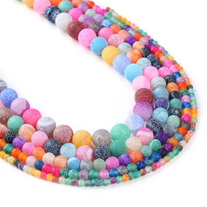 15" Full Strand Mixed Colors Crackle Agate Beads Round Dyed Weathered Agate Beads DIY Gemstone Jewelry 103024