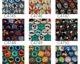 20 cabochons photo en verre faits main à dos plat, rond, 30 mm - Image cabochons en verre