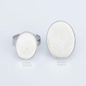 Stainless Steel Oval Adjustable Ring Blank Base Ring Settings Finger Ring Tray for Cabochon DIY Ring Bezel 10pcs 102865