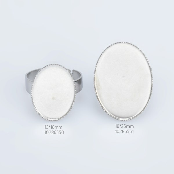 Edelstahl Oval Verstellbar Ring Blanko Basis Ring Einstellungen Finger Ring Tablett für Cabochon DIY Ring Lünette 10Stk 102865