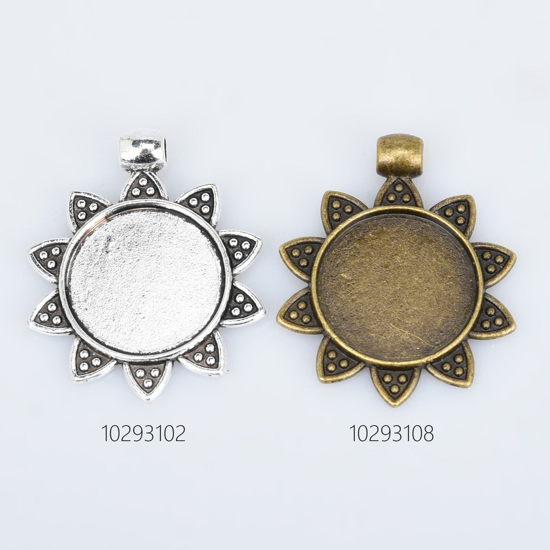 20 Ciondoli Rotondi Vuoti Fai Da Te A Forma Di Sole – Base In Lega Oro E Argento Antico Per Collane E Orecchini 12 Mm
