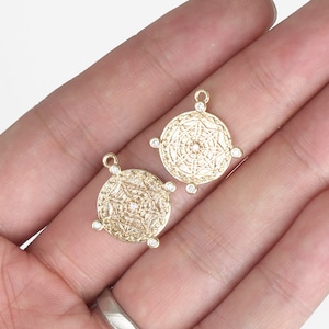 14k Gold Plated Pendant Charm Medallion pendant necklace, Gold Jewelry in Coin disc Charm medallion Necklace Earring Charm Supply 10331853