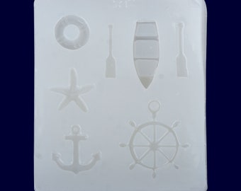 60*70mm Mirror Surface Silicone Mold, 7 Cavity Fondant Mold, Boat Anchor Starfish Ocean Theme Mold 1 pcs 10298850