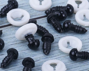6/8/9/12/18mm Animal eyes with plastic washers Plastic Eyes black Amigurumi Eyes Threaded animal Safety Eyes Craft Eyes Pick Size 1024