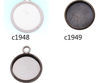 50pcs Round Pendant trays,pendant settings, fit 12mm round cabochons