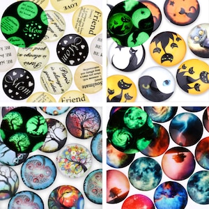 20 Glow in the dark cabochon 25mm 1 inch 1" Round Photo Glass Cabochons Glowing Jewelry 10079