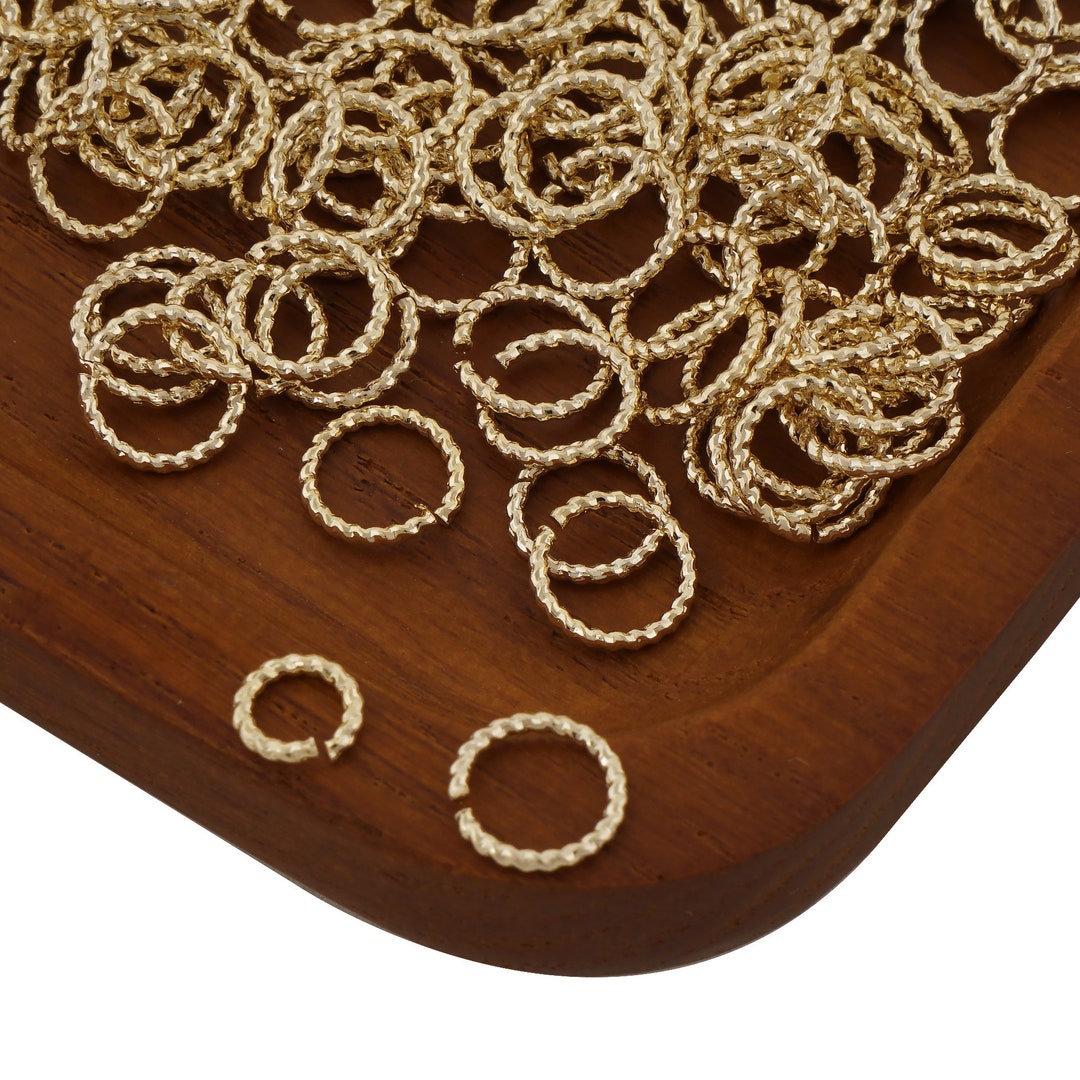 50PCS 14k Gold Filled Twisted Open Jump Rings for Jewelry Making and