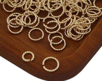 50PCS 14k Gold Filled Twisted Open Jump Rings for Jewelry Making and Connectors 104078