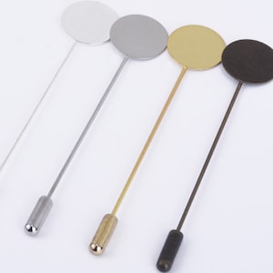 Brass Stick Pin Clutch Brooch pin Platinum Broach Blanks 70mm Long With 15mm Base Setting Brooch 50pcs 102389