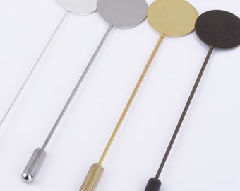 Brass Stick Pin Clutch Brooch broche Platinum Broach Blanks 70mm Long With 15mm Base Setting Brooch 50pcs 102389