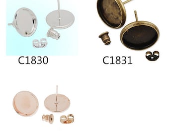 50 piezas de pendientes de 12 mm, bisel de 12 mm, cabujón de vidrio de 12 mm, tuercas de oreja al azar