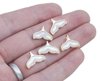14k Gold Filled Mermaid Tail pendant, Dainty Mother of Pearl Mermaid tail Pendant, fish tail charm, DIY zircon pendant for earring 10423151