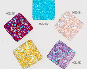 100PCS 12mm Square Druzy Cabochons, Glitter Resin Cabochon Mermaid Scale Cabochons Resin Cabochons 100624