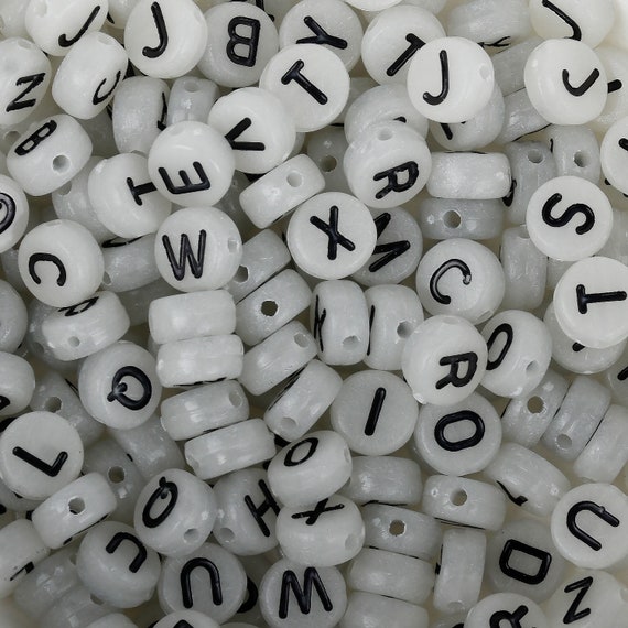 500 Perles Alphabet Acrylique - 7mm X 3mm - Lettres Blanches - Création Bijoux
