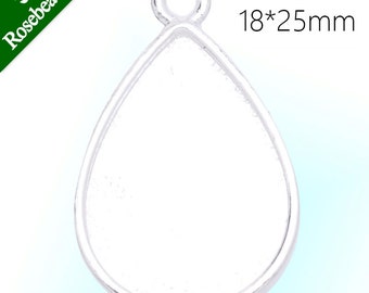 20 Stück 18 x 25 mm Tropfenform Zink-Legierung Cameo Cabochon Basis Anhänger, passend für 18 x 25 mm Cabochons
