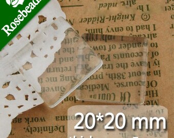 100PCS 20x20MM square glass cabochon, Flat Back clear Crystal glass Cabochon C1810