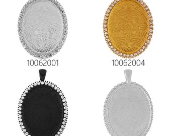 10 Zinc Alloy Cameo Cabochon Base Setting Pendants with clear crystals 30x40mm diy supplies 100620