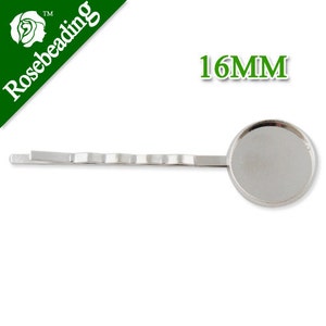 50pcs 55x16MM Bobby Pin With bezel,fit 16mm round cabochons,bobby pin C1816-Rhodium Plated