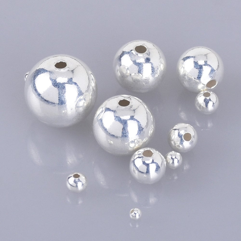 SUNNYCLUE 100-Pack 2mm Sterling Silver Spacer Beads - Smooth Round Seamless Beads For Jewelry Making (925 Silver)