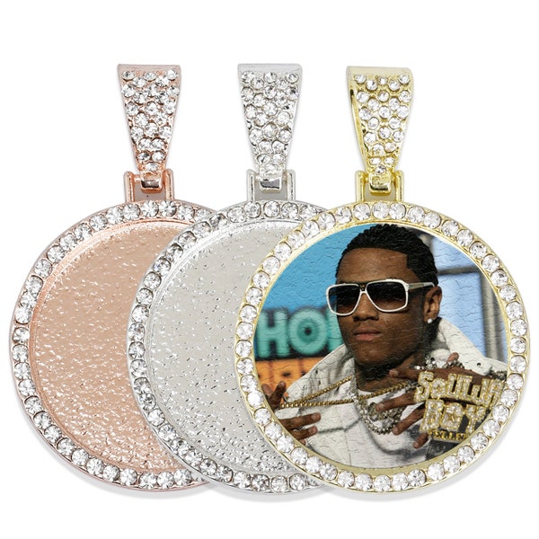 29mm Round Picture Pendant Hip Hop Jewelry Gifts Zircon Pendant Real Gold Plated 2pcs 103289