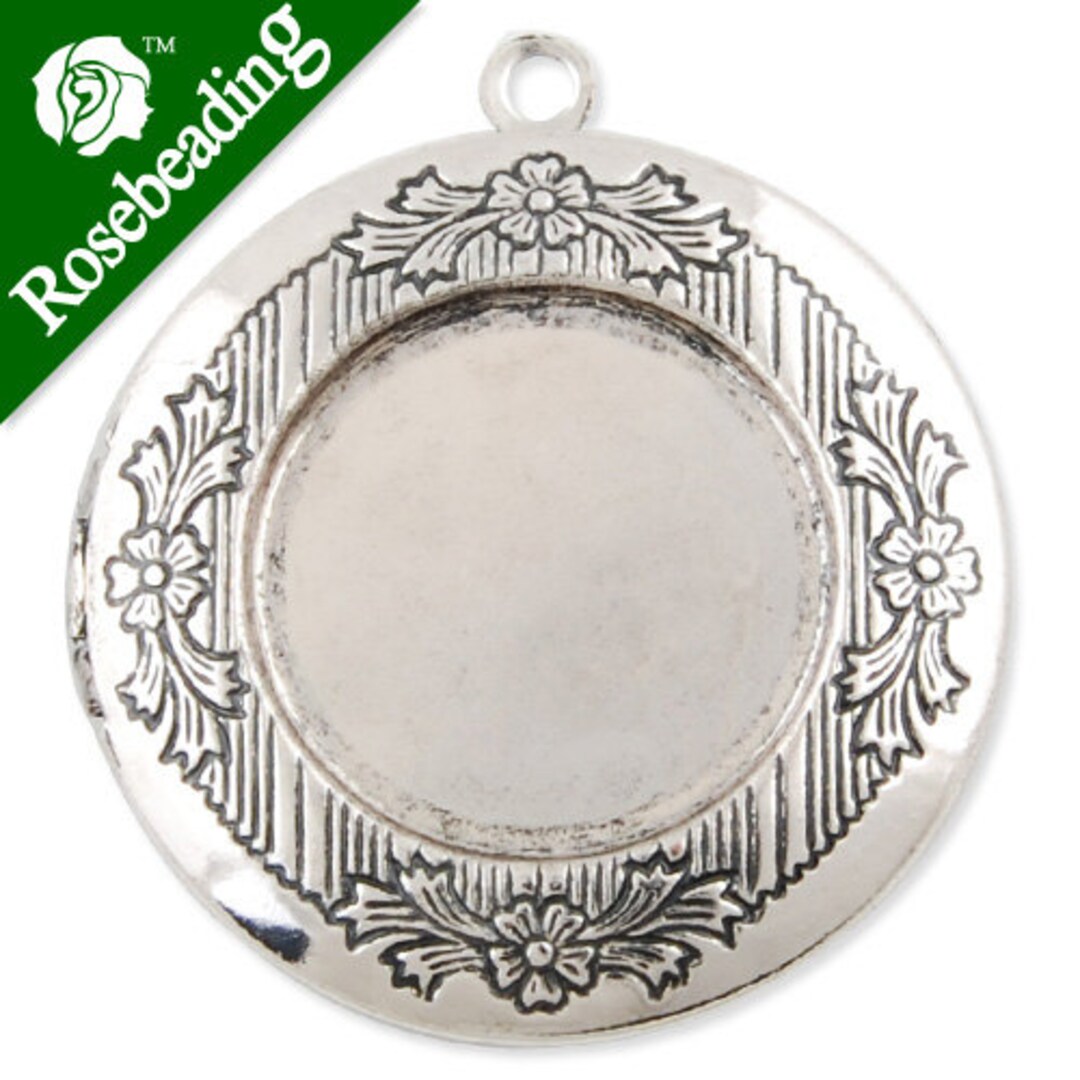 20pcs 32mm Antique Silver Round Lockets Pendant Setting Victorian Style