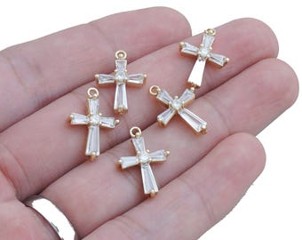 14k Gold Filled Cross Pendant, Religion Charm, Micro pave Zirconia Christian Charms DIY Jewelry Making 10423350