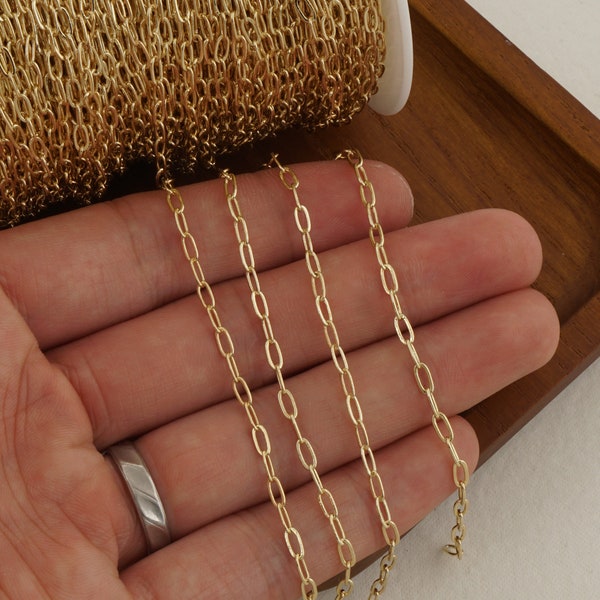 14k Gold Filled Paper Clip Chain - Unfinished, Perfect for Bracelets & Necklaces - Link Chain for Jewelry Making 6 feet 104047