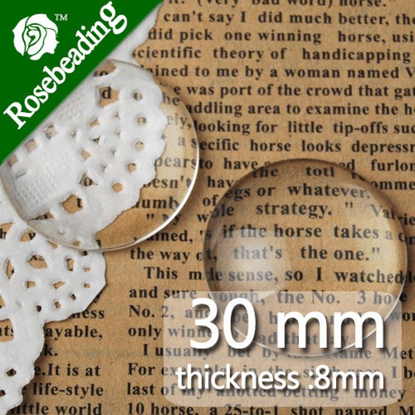 50PCS 30MM Round Flat Back clear Crystal glass Cabochon,Top quality-C1060