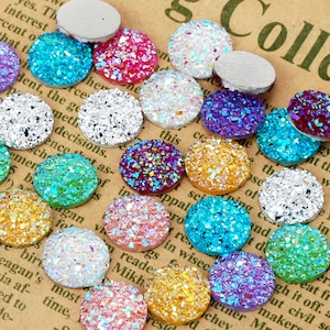 100 Round druzy cabochons glitter resin cabochon 12mm faux druzy resin cabochons 100625