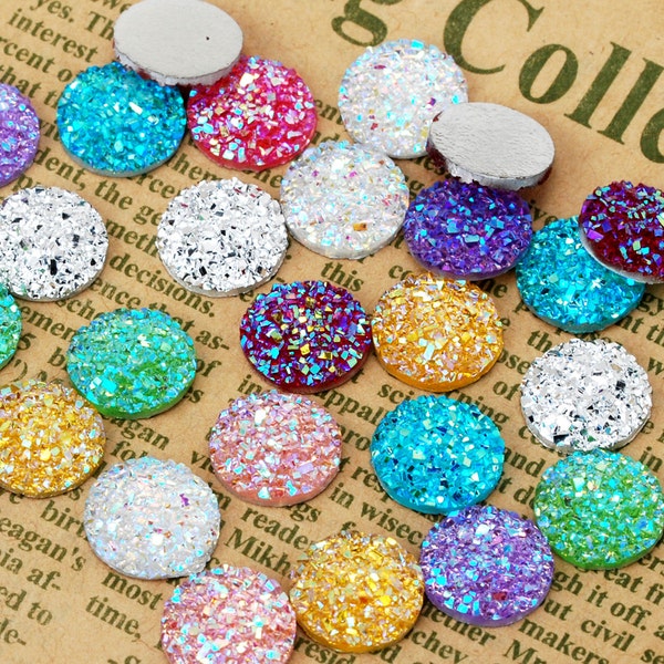 100 Round druzy cabochons glitter resin cabochon 12mm faux druzy resin cabochons 100625