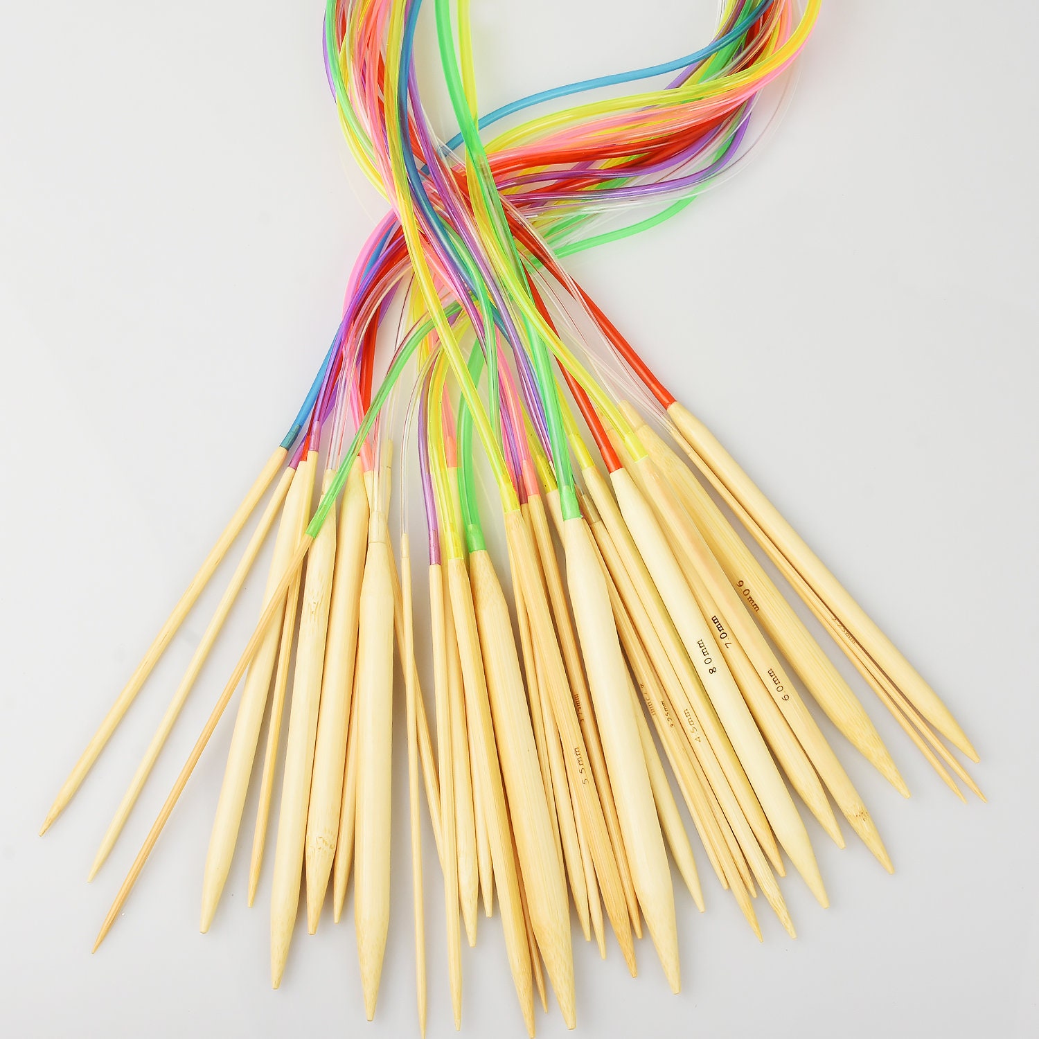1 Set18 Sizes 80CM Colorful Circular Bamboo Knitting Needles