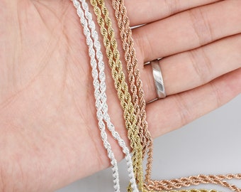 20"/24"/28" Stainless Steel Hip Hop Chain Necklace 3mm link width Finished Twist Chain Stainless Chain Real Gold Plated 2pcs 10330