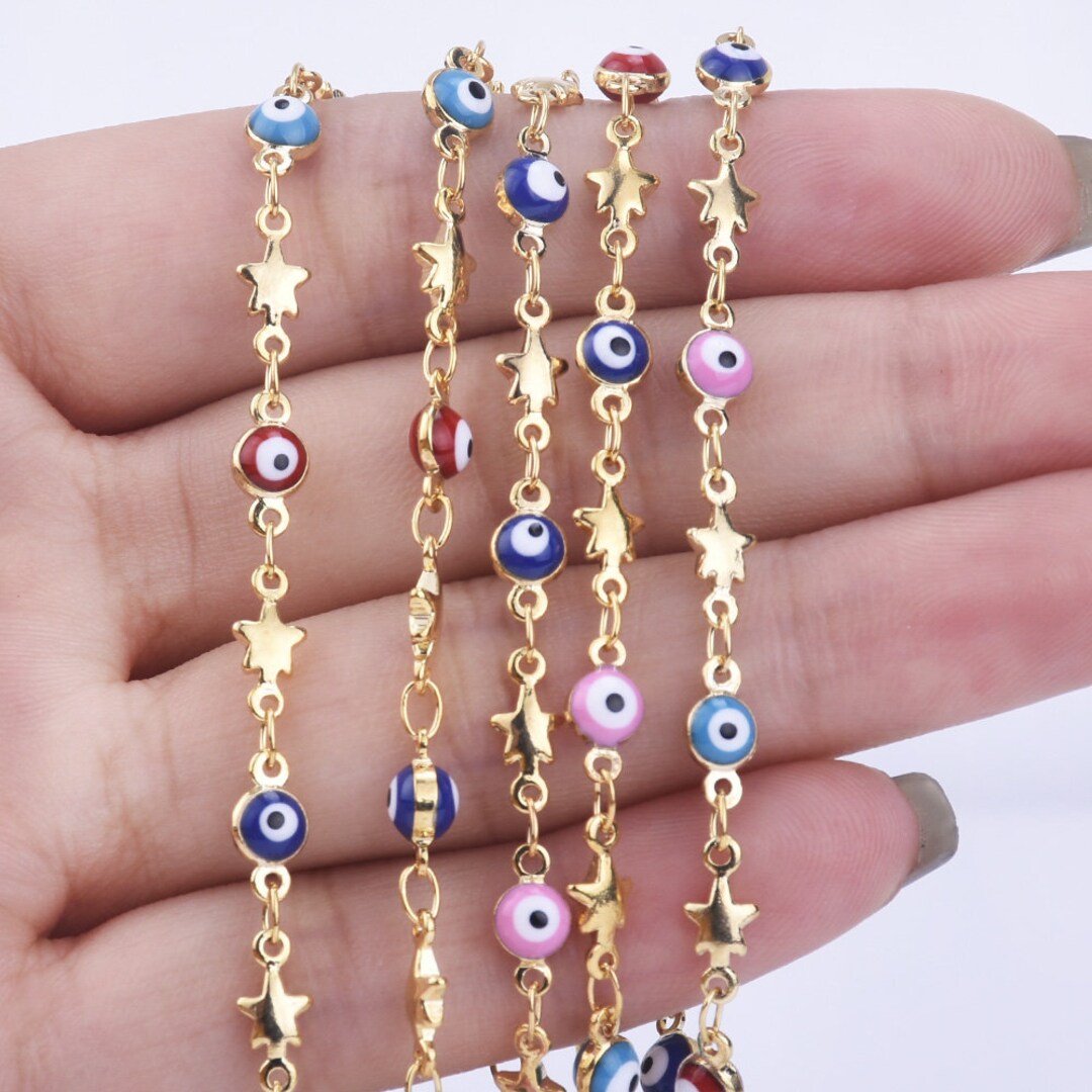 4mm Evil Eye Coin Chain Mixed Color Evil Eye Chain for Jewelry Making ...