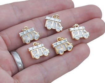 14k Gold Filled Ice Cream Truck Charm, Gold and Silver Ice cream Truck Pendant with Zircon, Necklace Finding, DIY Gift 10423252