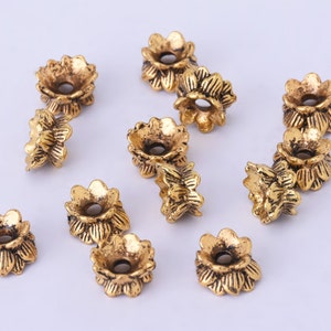 50 Flower Spacer Beads Charms Jewelry Findings Tibetan Antique Color ...