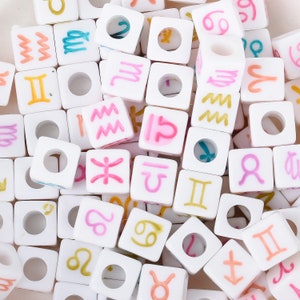 7mm Cube Acrylic Beads Alphabet Beads Heart Beads Constellation Beads 4mm Hole 100 Pcs/Bag 1031