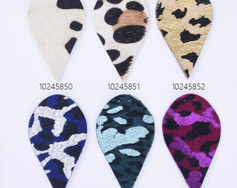 2 1/2 "* 1 3/8" Leopard Print Leather Teardrops Leather Die Cut Teardrop pendientes con 2 agujeros DIY pendientes 2pcs 102458