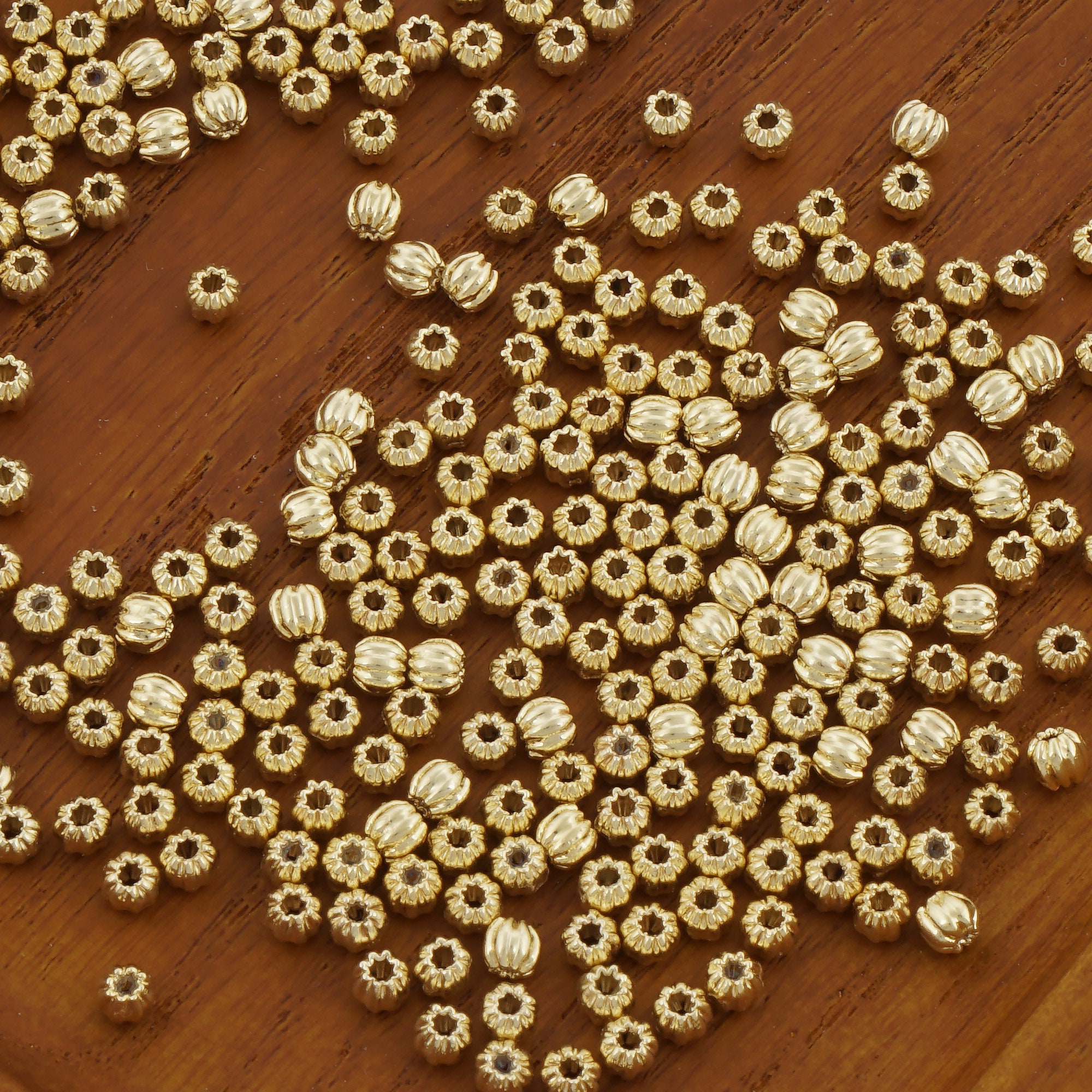 Perles D'entretoise Rondes Or Massif 14 Carats (7-7,9 Mm) - Fait Main Inde - Lot