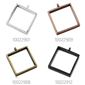 10PCS 25*25mm Square Open Back Bezel Pendant, Open Back for Resin, Polymer, etc. Open Back Frame with 1 Loop 100229