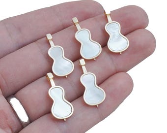 14k Gold Filled Violin pendant, Dainty Mother of Pearl Violin Pendant, Violin Charm, DIY Necklace Bracelet Making Supplies 10423152