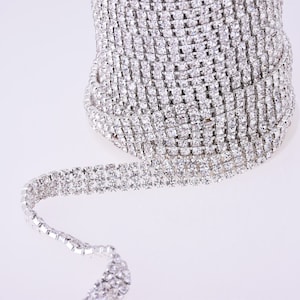 Silver Rhinestone Chain By Yard With 3mm Clear Crystal in Silver Setting, DIY Sparkling Accessories 10099450