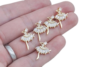 14k Gold Filled Ballet Dancer Charm, CZ Pave Ballet Dancer Pendant, Zirconia Necklace Finding, DIY Dancer Necklace jewelry 10423251
