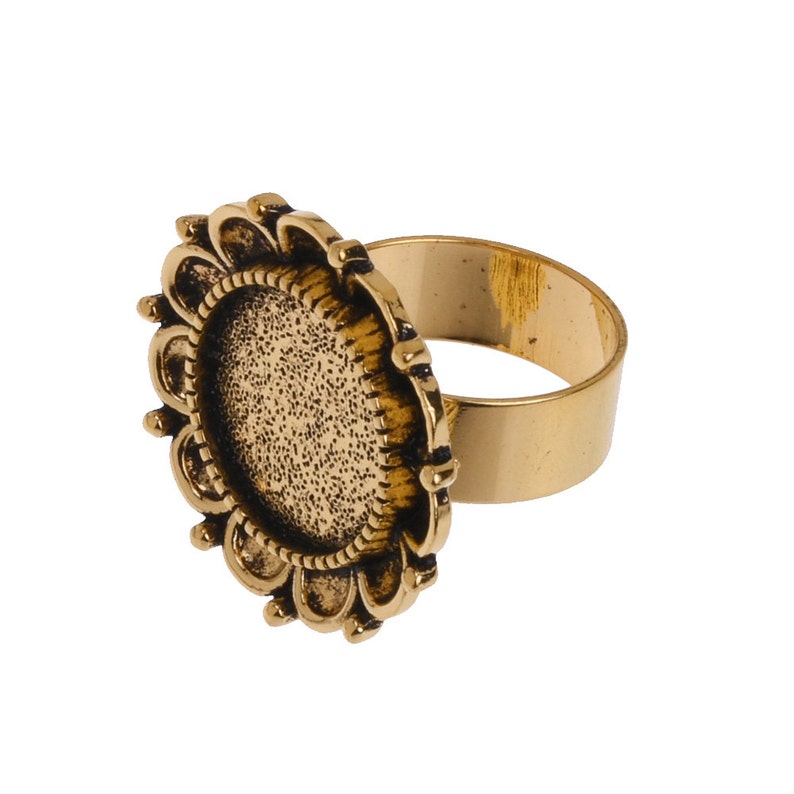 Flower Ring Base Findings 5 Vintage Ring Setting Cameo Ring Base Ring Mounting fit 16mm Round Cabochon